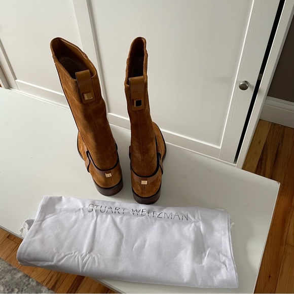 Stuart Weitzman Chestnut Cognac Suede Mid Calf Boots - Picture 3 of 11